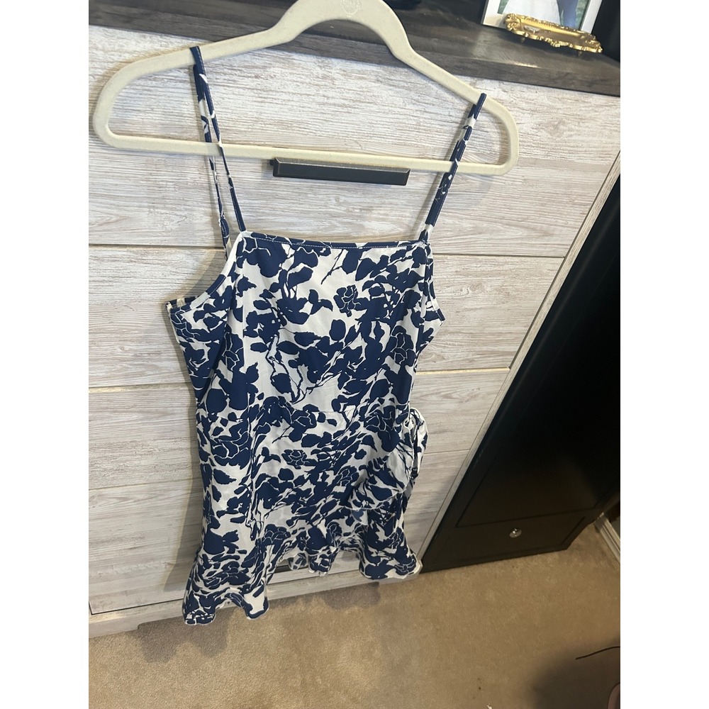 SHEIN Floral Blue White Ruffle Mini Dress Sleeveless Smocked Back Size XL - Picture 4 of 6